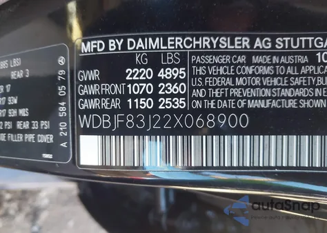 2002 Mercedes-Benz E 430 4M/4M Special Edition из США, поврежденный, VIN WDBJF83J22X068900